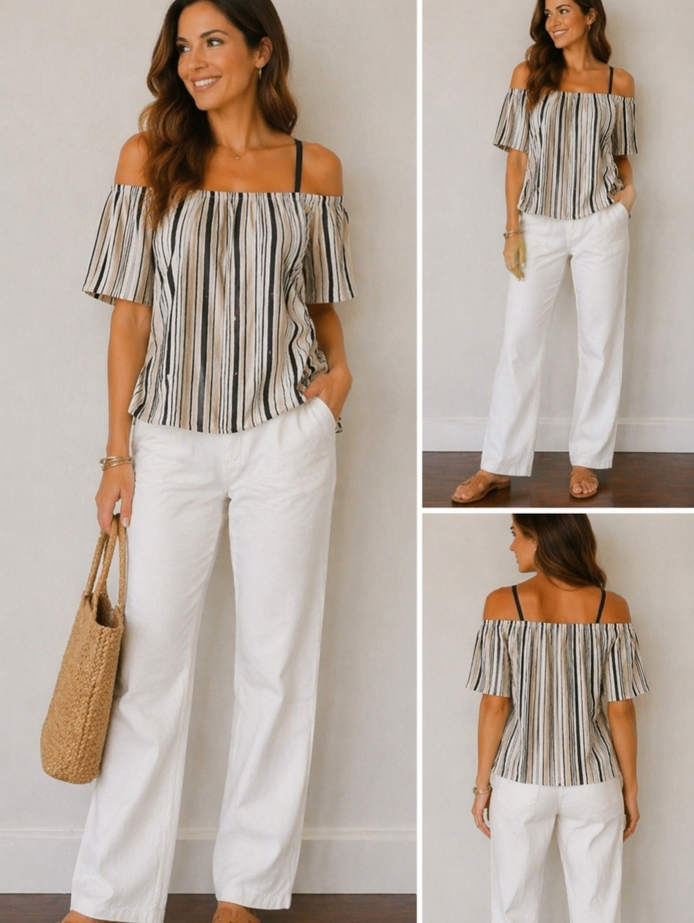 WorkShop Republic CLOTHING Striped Off-Shoulder Women's Top